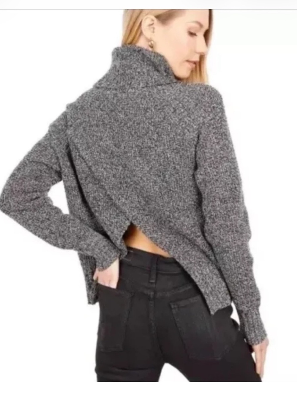 Madewell | Eastbrook Turtleneck Sweater Merino Wool Crossover Back Black Small